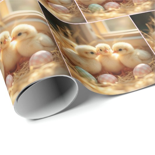 Baby Chicks mit Gingham Eiern Geschenkpapier (Rolleneckpunkt)