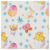 Baby Chicks Ostereier Rosa Schmetterlinge Stoff (Nahaufnahme)