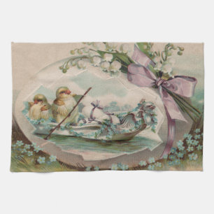 Baby Chicks Rudern Vintages Osterküchentuch Handtuch