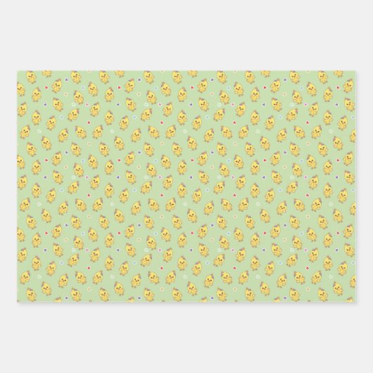 Baby Chicks Whimsical Kawaii Pattern Green Geschenkpapier Set (Vorderseite 3)