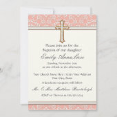 Baby Child Säugling Taufe Gold Golden Cross Lace Einladung (Vorderseite)