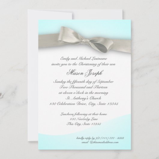 Baby Christening mit Bow Einladung (Vorderseite)