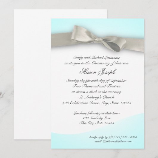 Baby Christening mit Bow Einladung (Vorne/Hinten)