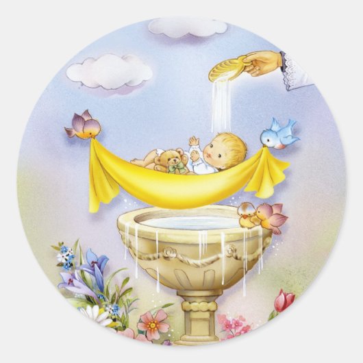 Baby Christening Taufankündigung Runder Aufkleber (Vorderseite)