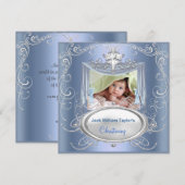 Baby Christening Taufe Boy Blue Silver Cross Ankündigung (Vorne/Hinten)