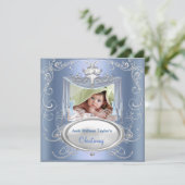 Baby Christening Taufe Boy Blue Silver Cross Ankündigung (Stehend Vorderseite)