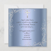 Baby Christening Taufe Boy Blue Silver Cross Ankündigung (Rückseite)