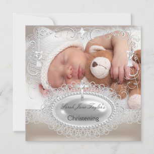 Baby Christening Taufe Girl Boy Silver Cross Ankündigung
