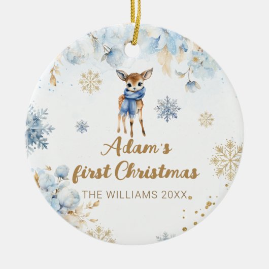 Baby Christmas Deer Personalisiertes Foto Keramik Ornament (Vorne)