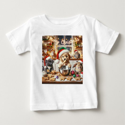 Baby Christmas T - Shirt mit Hund, Katze, Hase #6 (Vorderseite)