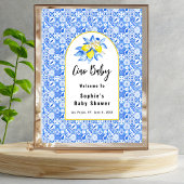 Baby Ciao, blaue Fliesen und Zitronen Baby Begrüßu Poster