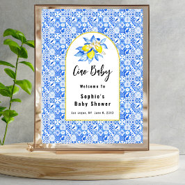 Baby Ciao, blaue Fliesen und Zitronen Baby Begrüßu Poster