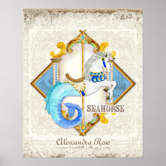Baby Circus Fantasy Seepferd Carousel Vintag Poster (Vorne)