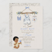 Baby Clothes Boy Baby Dusche Elfenbeinblau Einladung (Vorne/Hinten)