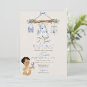 Baby Clothes Boy Baby Dusche Elfenbeinblau Einladung (Stehend Vorderseite)