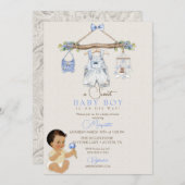 Baby Clothes Boy Baby Dusche Elfenbeinblau Einladung (Vorne/Hinten)