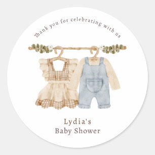 Baby Clothes Gender Reveal, Boho Baby Shower Runder Aufkleber