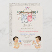 Baby Clothes Geschlecht offenbart Elfenbeinrosa Bl Einladung (Vorne/Hinten)