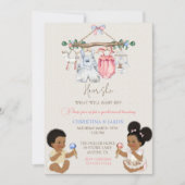 Baby Clothes Geschlecht offenbart Elfenbeinrosa Bl Einladung (Vorderseite)