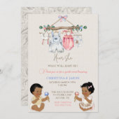 Baby Clothes Geschlecht offenbart Elfenbeinrosa Bl Einladung (Vorne/Hinten)