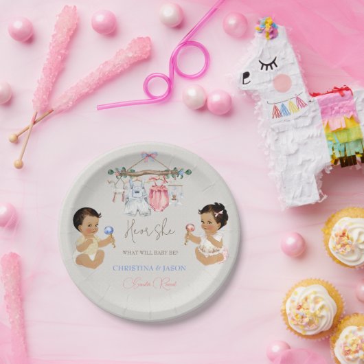 Baby Clothes Geschlecht offenbart Elfenbeinrosa Bl Pappteller (Party)