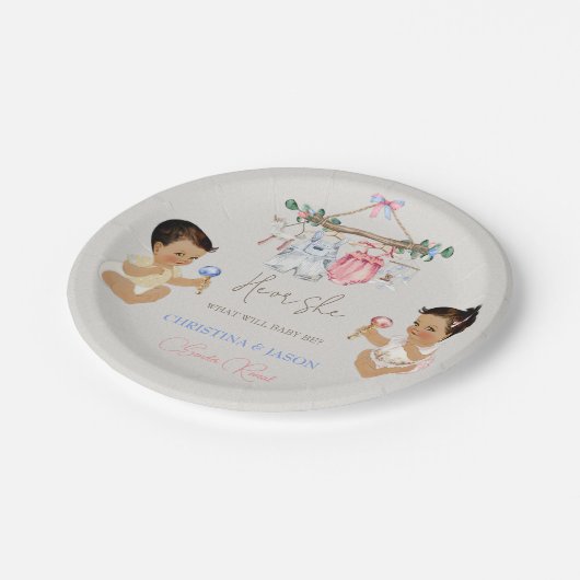 Baby Clothes Geschlecht offenbart Elfenbeinrosa Bl Pappteller (Schrägansicht)