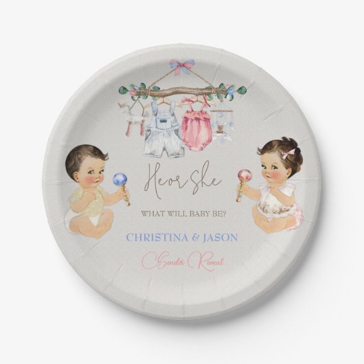 Baby Clothes Geschlecht offenbart Elfenbeinrosa Bl Pappteller (Vorderseite)