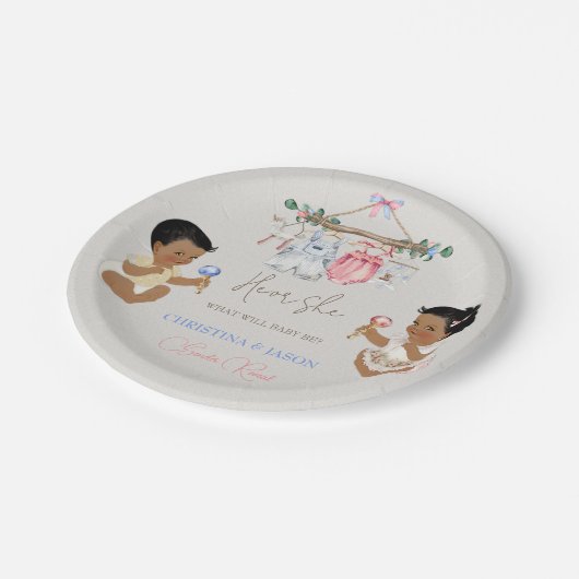 Baby Clothes Geschlecht offenbart Elfenbeinrosa Bl Pappteller (Schrägansicht)