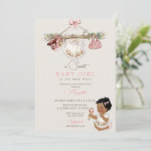Baby Clothes Girl Baby Dusche Elfenbeinrosa Einladung (Stehend Vorderseite)