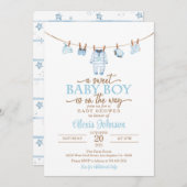 Baby Clothes Kinderdusche Einladung - Blau (Vorne/Hinten)