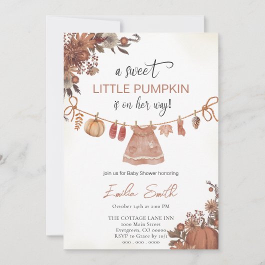 Baby Clothes Pumpkin Girl Babydusche Einladung (Vorderseite)