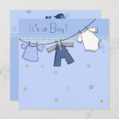 Baby Clothesline Baby Boy Clothesline Babydusche Einladung (Vorne/Hinten)