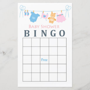 Baby Clothesline Baby Dusche Bingokarte