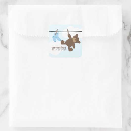 Baby Clothesline {blau} Quadratischer Aufkleber (Tasche)