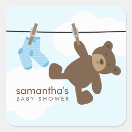 Baby Clothesline {blau} Quadratischer Aufkleber