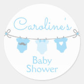 Baby Clothesline Boy Baby Shower Sticker, blau Runder Aufkleber (Vorderseite)