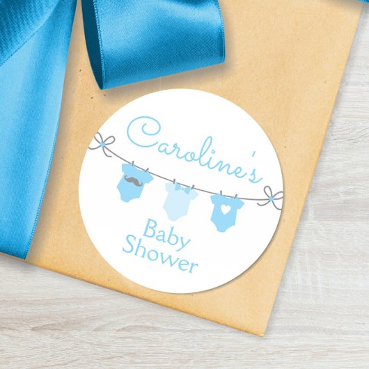 Baby Clothesline Boy Baby Shower Sticker, blau Runder Aufkleber