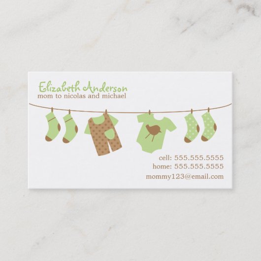 Baby Clothesline Mommy Calling Cards Telefonnummerkarte (Vorderseite)