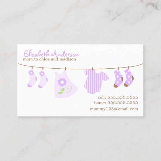 Baby Clothesline Mommy Calling Cards Telefonnummerkarte (Vorderseite)