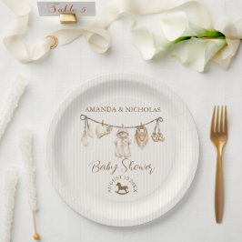Baby Clothesline Neutral Baby Shower Striped Pappteller