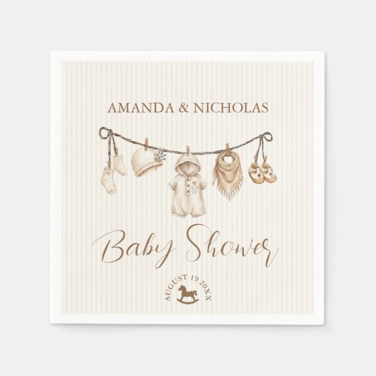 Baby Clothesline Neutral Baby Shower Striped Serviette (Vorderseite)