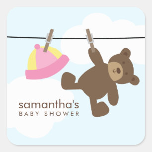 Baby Clothesline {pink} Quadratischer Aufkleber