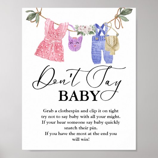 Baby Clothesline sagt kein Babyzeichen Poster (Vorne)