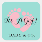 BABY CO Blue Pink Es ist ein Party für Mädchen ode Quadratischer Aufkleber (Vorderseite)