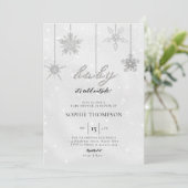 Baby Cold Outdoor Glitzer Snowflake Neutrale Dusch Einladung (Stehend Vorderseite)