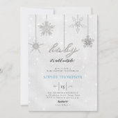 Baby Cold Outdoor Glitzer Snowflakes Boy Dusche Einladung (Vorderseite)