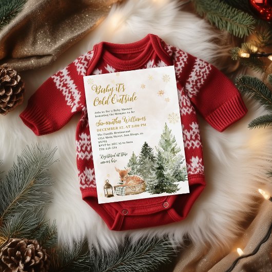 Baby Cold Outdoor Rustic Deer Winter Baby Dusche Einladung