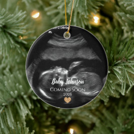 Baby Coming Bald Ultrasound Gold Herz Keramik Ornament