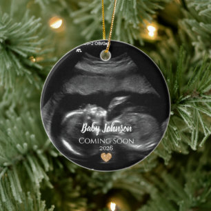 Baby Coming Bald Ultrasound Gold Herz Keramik Ornament