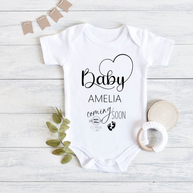 Baby Comon Bald Ankündigung Name Baby Bodysuit Baby Strampler (Cute baby coming soon baby bodysuit)